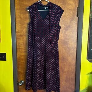 Karl Lagerfeld Paris Navy Blue Dress With Red Polka Dots Sz 12